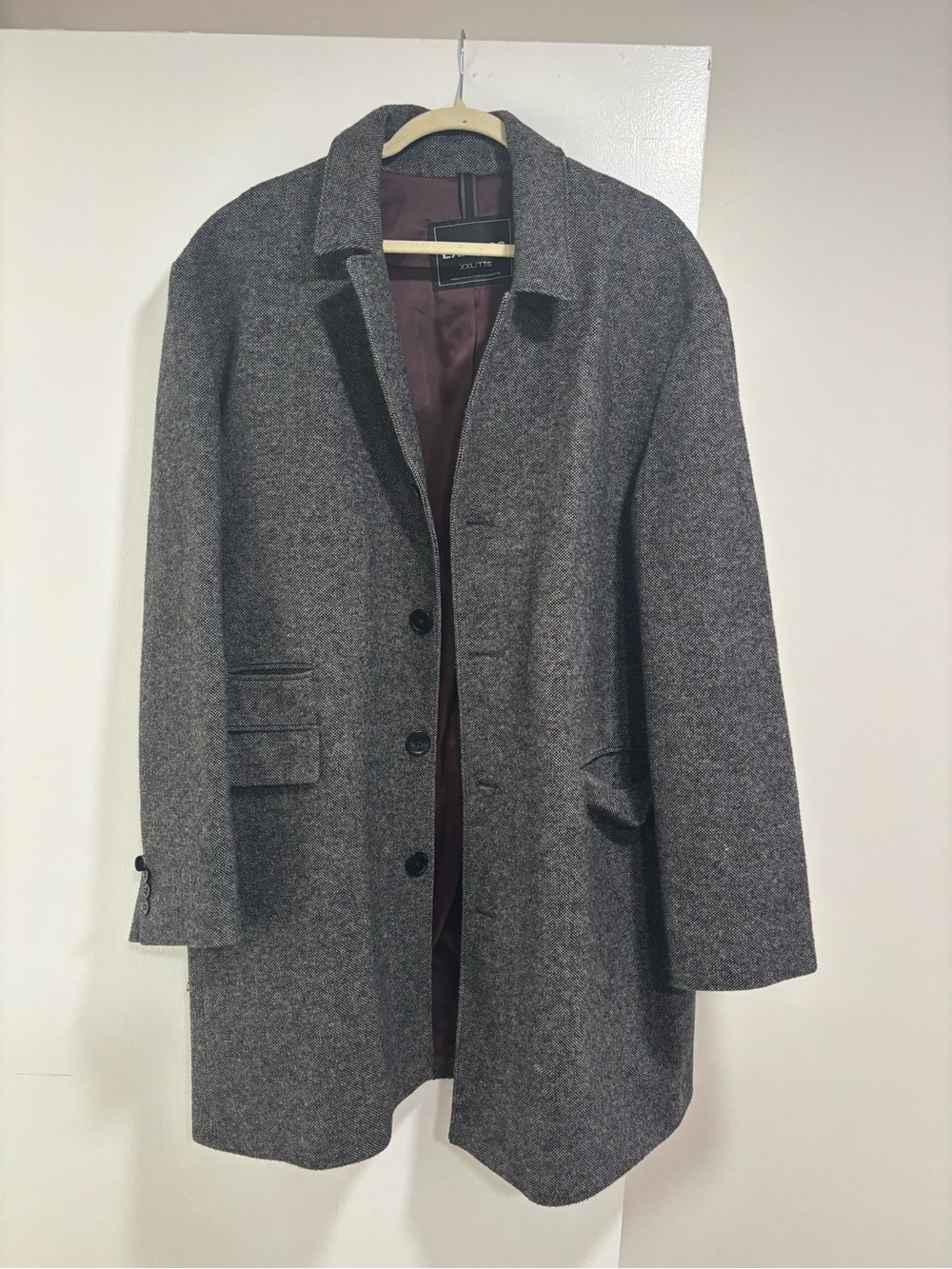 Men's Express Gray Wool Blend Overcoat - Classic Tailored Coat